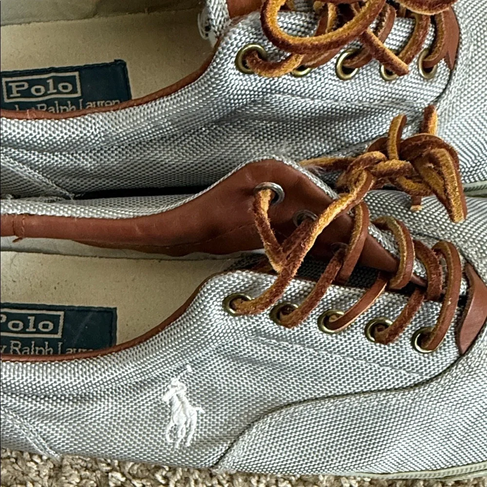 Polo by Ralph Lauren Men's Gray Sneakers with Brown Accents - Picture 3 of 5